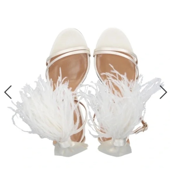 Aquazzura Cream Feathered Concerto Heels Sz 38 - Picture 14 of 16